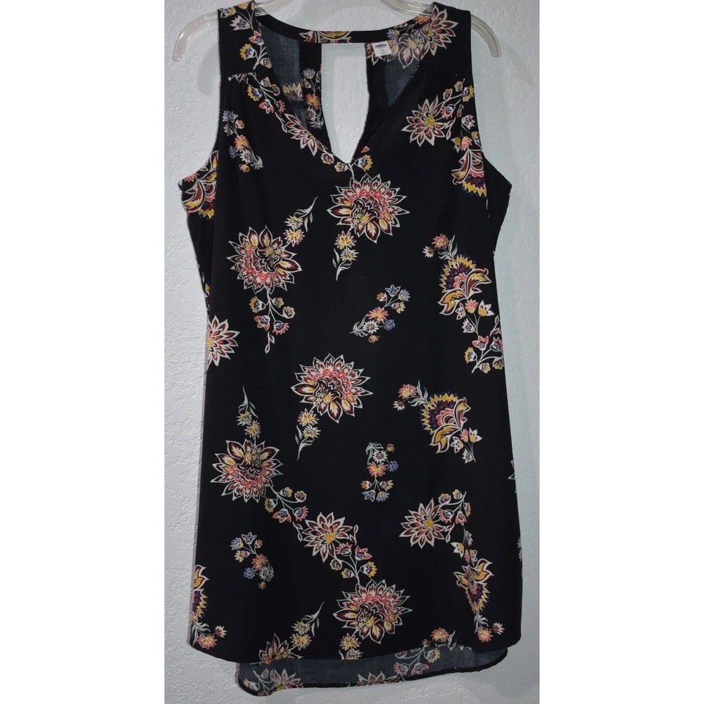 Old Navy Dress XL‎ Sleeveless Black Tropical Floral Summer Casual